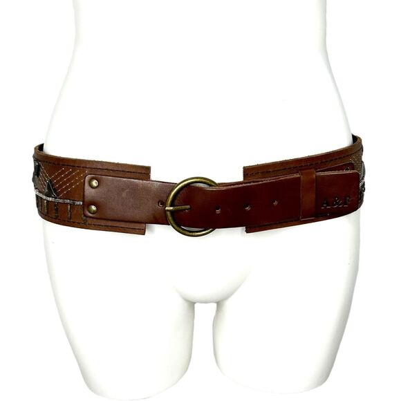 A&F Leather Belt Beaded Embellished Womens Medium Western Boho Abercrombie Fitch - Picture 2 of 5